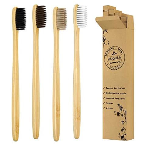 Bamboo Toothbrushes | Family 4 Pack | Eco-Friendly & Natural Organic Wooden Toothbrush| Biodegradable | BPA Free | Medium Soft Bristles Toothbrushes, Perfect eco Gifts for Home and Travel Cover
