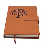 Tree of Life Refillable Writing Journal | Faux Leather Cover, Magnetic Clasp + Pen Loop | Blank Notebook | 200 Lined Pages, 5 x 8 Inches for Travel, Personal, Poetry | Brown | The Amazing Office