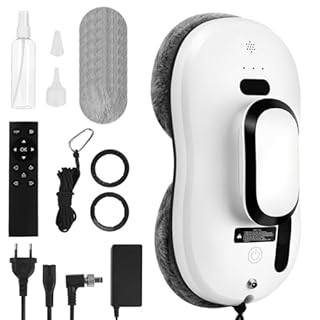 Robot Nettoyeur Vitres, 5600Pa Robot Laveur de Vitre Automatique avec Fonction de Pulvérisation Automatique, 3 Modes de Nettoyage, Navigation Intelligente, Télécommande et 8 Chiffons de Nettoyage (B)