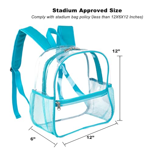 Image of Fomaris Clear Backpack Stadium Approved 12x6x12 - Clear Bag with Reinforced Straps, Durable PVC for Stadium Events, Sports, Festivals, Concerts, Games, Women & Men - Turquoise /Teal