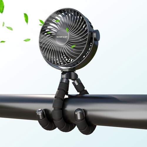VICTORY & GIFT Portable Stroller Fan Handheld Fan 4 Wind Speeds, 4000mAh?360° Rotatable for Travel/Camping/Treadmill/Car Seat/Bedroom