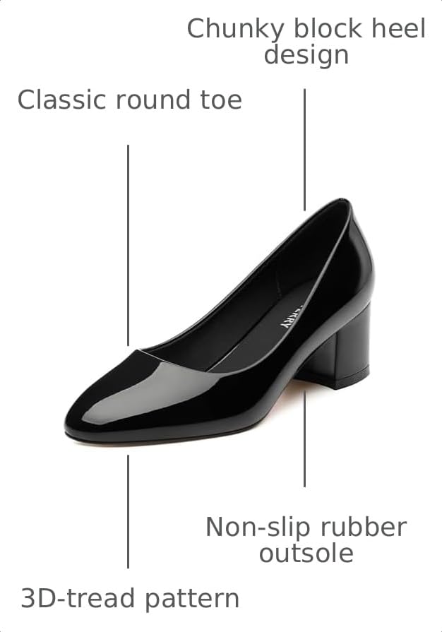 Image of SKYSTERRY Women's Low Heel Dress Pumps Shoes 2 Inch | Low Chunky Block Heel Pumps, Closed Round Toe Heels, Patent Leather Office Work Wedding Pumps Shoes