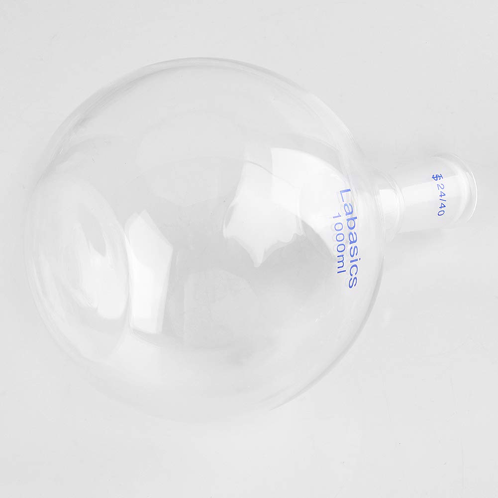 Labasics Verre 1000ml Ballon à Fond Plat avec col Unique, Single Neck Flat Bottom Boiling Flask Ballon D'ébullition avec Joint Extérieur Standard 24/40 (1000ml)