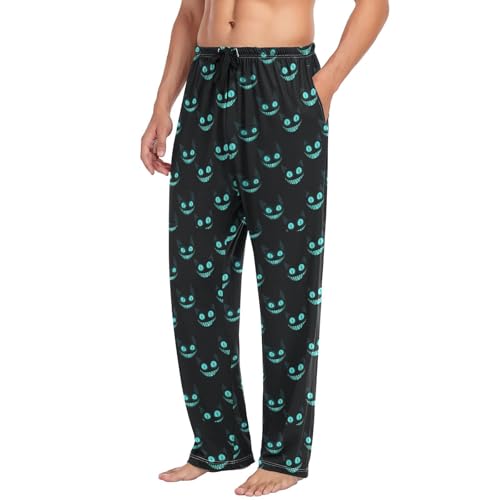 Men’s Cheshire Cat Texture Pajama Pants with Pockets, Comfortable Lounge Sleep Bottoms#6914