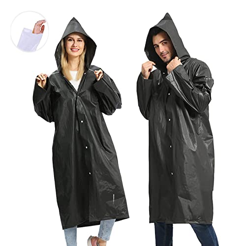 Rain Ponchos, Waterproof EVA Raincoat Reusable Outdoor Camping Travel Hooded Rain Coat Poncho for Men Women for Family Fishing/Travel/Emergency/No PVC with Hood and Elastic Sleeving, S