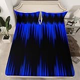 Erosebridal Juego de sábanas bajeras abstractas de tamaño Queen, color azul real y negro, para niñas, niños y adultos, juego de ropa de cama de rayas geométricas degradadas, decoración moderna de