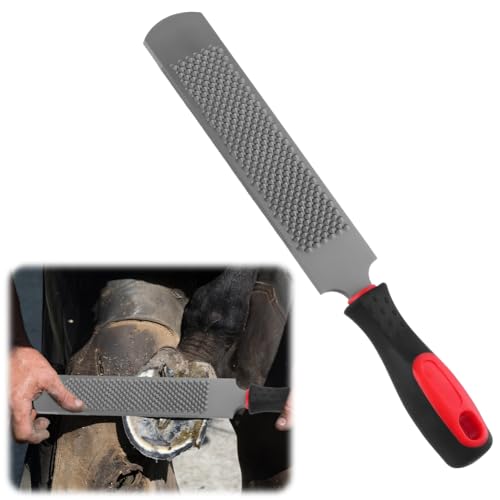 Ruioomeep Hufraspel,Doppelseitiges Hufraspel 200mm aus Kohlenstoffstahl mit Gummigriff,Runder Kopf Hufschmied Hufraspelwerkzeug,Pferdehuffeile Hufpflege für Pferde,für Pferde, Ziegen, Kühe, Tierhufe