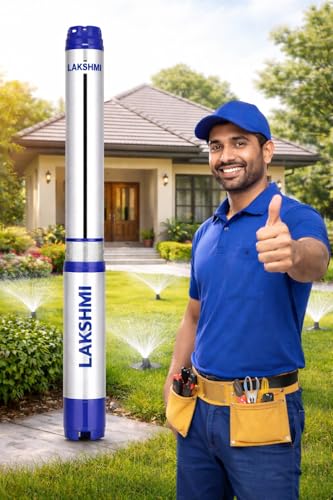 Image of Lakshmi 1hp Submersible Water Pump with Panel Board 100 Feet I 4 Inch Oil Filled I Cable I Safety Wire