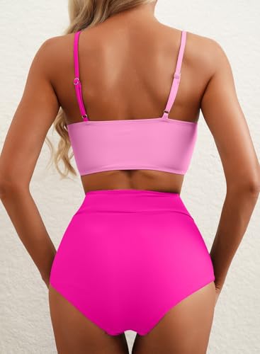 Image of Herseas Women 2 Piece High Waisted Bikini Sets Color Block Popular Swimsuit 2026 Summer Beach Best Bathing Suits