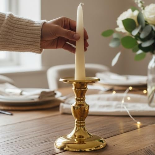 Image of Gold Plated Small Candle Stand | Candle Holder | Modern Design Candle Pillar Candle Holder for Home Decoration | Diwali | Festival | Christmas | (Small, 6 inches, Gold