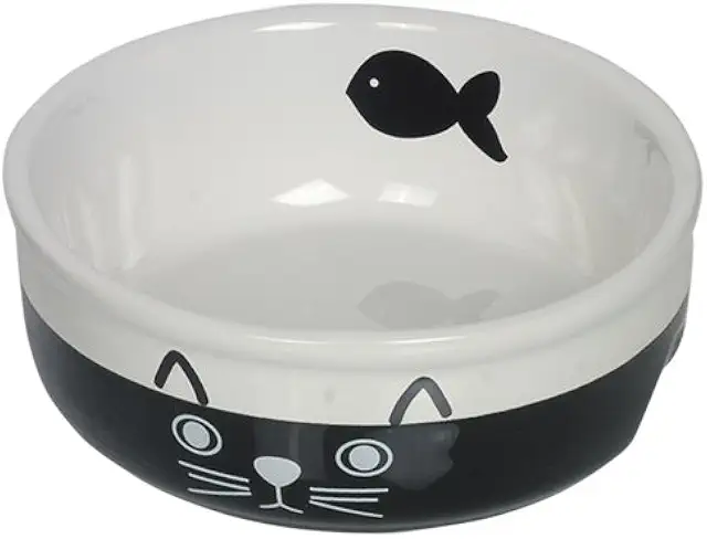 Gamelle en Céramique pour Chat Face - Noir/Blanc - Diamètre 13,5 cm