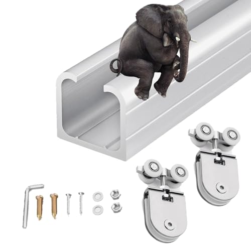 Heavy Duty Pocket Door Sliding Door Track, Box Rail Barn Door Hardware Sliding Track con 4 Ruedas para Baño Oficina Gabinete, Rieles para Puertas Corredizas B 110cm (43 2/7'') miniatura 1
