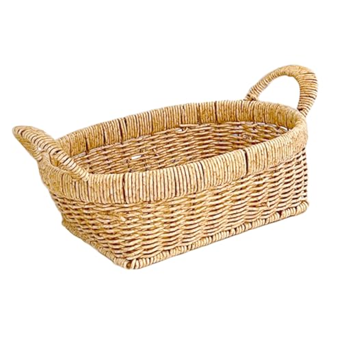 Cabilock Woven Storage Basket with Double Handles Decorative Fruit and Snack Organizer Pe Material for Home and Office Use Design Tea Color