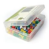 DEKORATIV – 100 Edelstahlnadeln, Kunststoffkopf, fünf dekorative Farben, Gesamtlänge ca. 23 mm, Kopflänge ca. 12mm