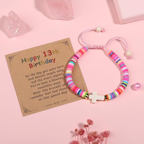 1-13 Year Old Birthday Gifts for Her Cross Charm Bracelet with Birthday Greeting Card Cute Birthday Christmas Jewelry Gifts for Daughter Granddaughter Niece Teens4