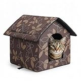 Casa para Gatos Cama Gato Cueva Impermeable y Lavable al Aire Libre Resistente a la Intemperie Tela Oxford con Almohadilla Extraíble Caseta Gato Exterior Desmontable Marrón 35x30x35 cm