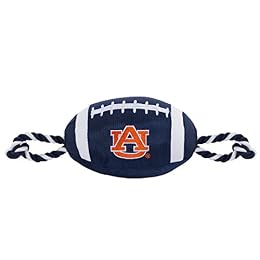 NCAA Auburn Tigers Football Dog Toy, Tough Quality Nylon Materials, Strong Pull Ropes, Inner Squeaker, Collegiate Team Color