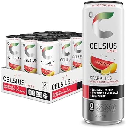 CELSIUS Sparkling Watermelon Lemonade, Functional Essential Energy Drink 12 Fl Oz (Pack of 12)