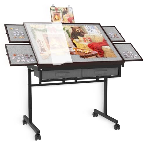 RAGOZONERY Puzzle Table &Extra Storage Space,1500pcs Adjustable Five Up Angles Puzzle Table with Drawers,Puzzle Board with Drawers,Puzzle Tables for Adults
