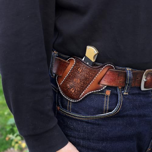 TOURBON Lederscheide für Taschenmesser, Klappmessertasche für Gürtel, Outdoor, Camping, Jagd