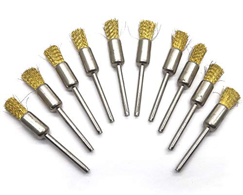 Image of NGe 10Pcs Brass Wire Brushes Set, Pen Shape Polishing Wire Brushes with 1 /8 inch Shank, Rotary Tools Accessories Grinding Tool