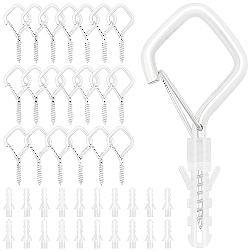 VooGenzek 20 Stück Q-Hanger Schraubhaken, Outdoor Haken zum Schrauben, Deckenhaken mit Sicherheitsschnalle, für Pflanzenkörben Vogelhäuschen Windspielen Lichterketten (Weiß)