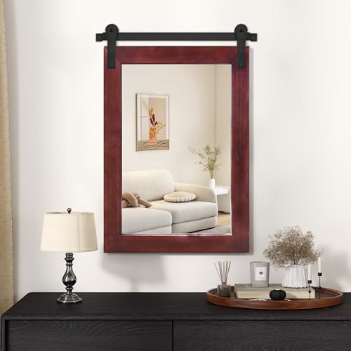 Image of COGOOD Farmhouse Barn Door Mirror - 25 x 38 Rustic Bathroom Mirror for Living Room, Entryway, Vanity Wall Decor (Espresso)