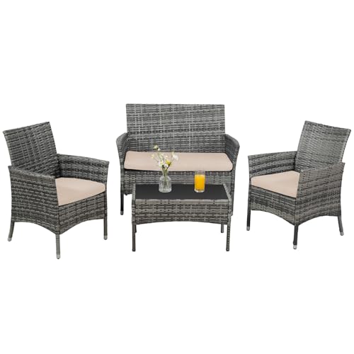 XZHQHB 4-Piece Outdoor Patio Furniture Set with PE Rattan Wicker,...