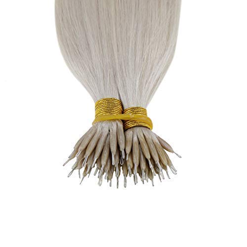 Nano Tip Hair Extensions 18 Inch Platinum Blonde Human Hair Extensions Pre Bonded Nano Ring Beaded Hair Extensions 50 Strands 50g