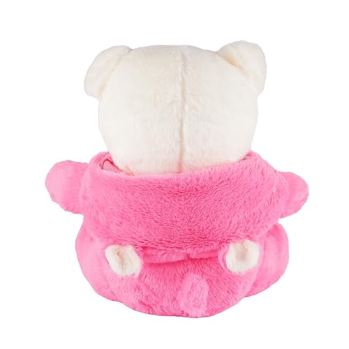 Image of Hooded Teddy Bear Plush Toy | Soft & Cute Stuffed Animal Toy for Hugging for Kids & Loved Ones - Dark Pink 45cm