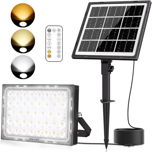 MEIKEE Solarlampen für Außen 2700K 4000K 6500K 3 Helligkeitsmodi 2 Dynamische Modi Timer Solarleuchten IP66 Wasserdicht Solar Lampe Outdoor für Garten Garage Patio Terrasse