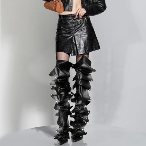 Women's Pointed Toe Stilettos Above the Knee High Boots Slouchy High Heels4