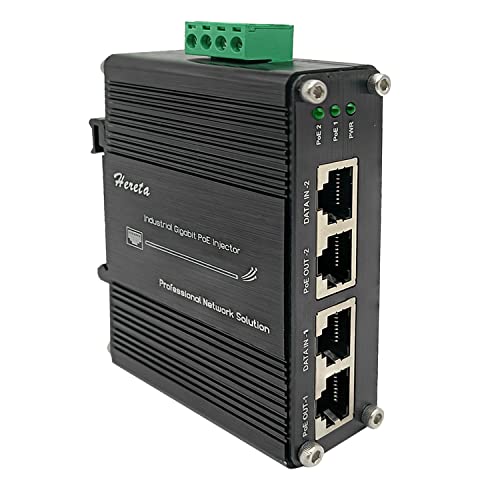 2 Ports Hardened Industrial Gigabit PoE+ Injector 30W Max Per Port 12~48VDC Power Input Support IEEE802.3af/at PoE Device Support 10/100/1000Base-T Compliant with IEEE 802.3ab