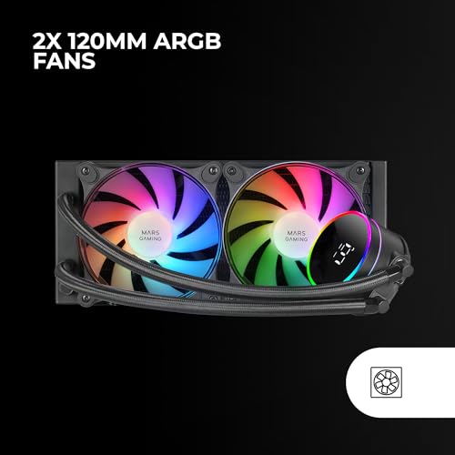 Miniatura 2 de Mars Gaming ML-LCD240, Refrigeración Líquida AIO, TDP 500W, 2x Ventiladores FDB ARGB 120mm, Pantalla LCD con Monitoreo de Temperatura, Bomba Opti-Chamber 3rd Gen, Multisocket Universal, Negro