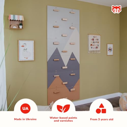 Wood And Hearts Indoor Rock Climbing Wall for Kids – 6 Wooden Climbing Panels with Repositionable Climbing Holds, Montessori Sensory Play Equipment for Kids Playroom (Climbing Module 2) - Image 3