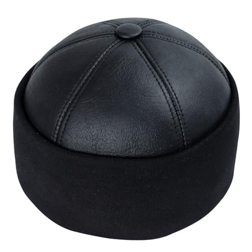 Bonnet d'hiver pour homme en cuir noir doublé laine d'agneau XL