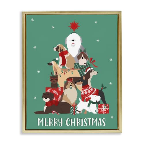 Merry Christmas Happy Dog Gifts, 17 x 21 Inch Canvas in Floater Frame