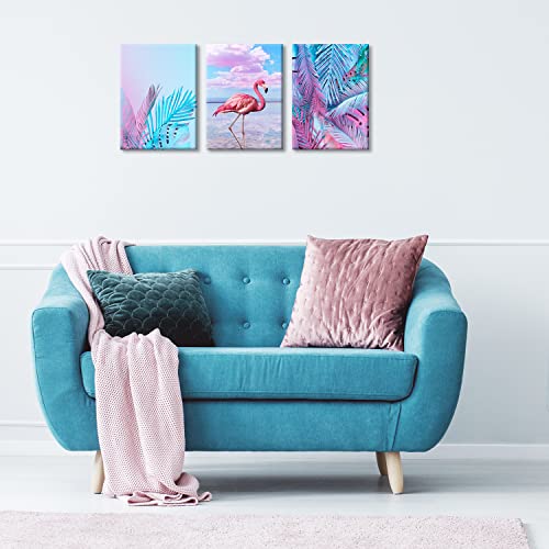 Cerlmland Flamingo Canvas Wall Art For Living Room Bedroom, 3 Panel Pink Canvas Wall Paintings, Artwork For Office Room Decor Bedroom Dining Room Wall Deco Picture Each 12X16 Inch. #TOP2
