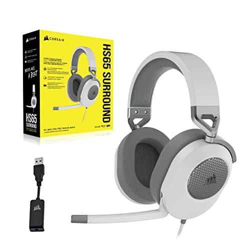 Corsair HS65 Surround Casque de Jeu Filaire Multiplateforme - Son Surround Dolby 7.1 - SonarWorks SoundID - Compatible iCUE - PC, Mac, PS5, PS4, Xbox, Nintendo Switch, Mobile - Blanc