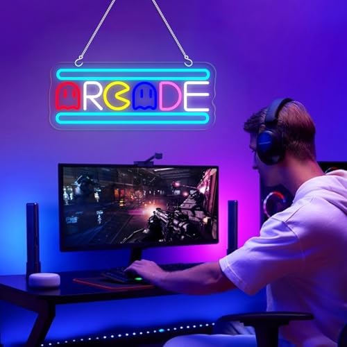 Image of Arcade Neon Light Sign LED USB Powered Dimmable, Retro Ghost Arcade Game Room Neon Lighted Sign for Gaming Room Wall Decor Man Cave for Bedroom Baseroom Decorations Gift