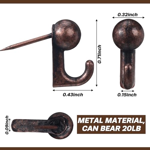 Image of Jetec 30 Pieces Metal Push Pin Hangers Pin Wall Hooks Picture Hanging Picture Nails Frame Oil Painting Hooks on Wooden or Fabric Wall for Home or Office (Bronze)