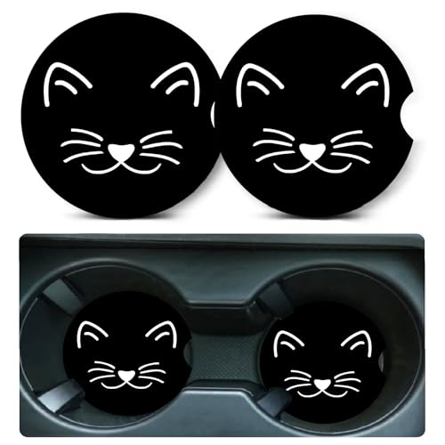 Car Coasters for Cup Holders,2 Pack Cat Car Cup Holder Coasters,2.75" Universal Size Anti Slip Rubber Mat,Automotive Cup Holder Decal Decor Accessories,Cat Gifts for Women,Men,Mom