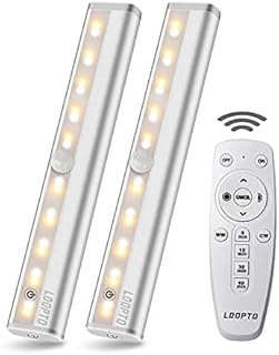LDOPTO Battery Powered Under Cupboard Kitchen Lights with Remote Wireless Dimmable Wardrobe Closet Lights Night Light with Remote Time Control Built-in Magnet Stick-on Strip, Multiple Colors 2 Pack