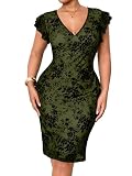 RWJ Summer Bodycon Dresses for Women Plus Prom Party Army Green Floral L