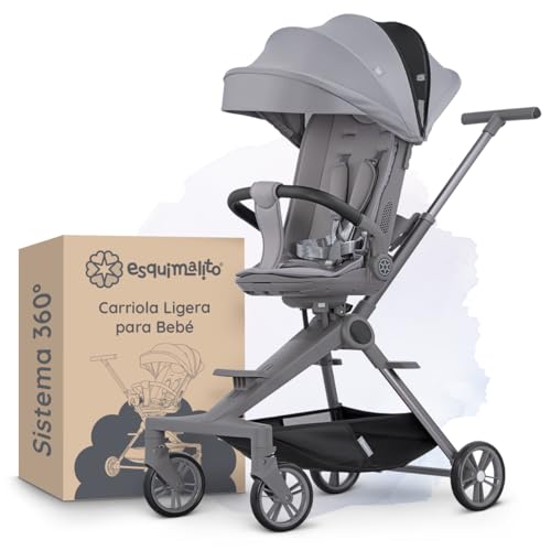 ESQUIMAL Carriola para Bebé Ligera, Portátil, Plegable, con Asiento Giratorio 360°, Reclinable a 3 Posiciones, Portavasos...