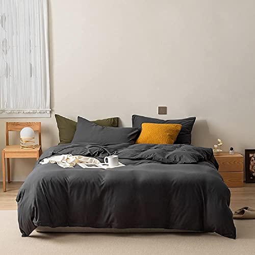 Amwan Solid Grey Duvet Cover Jersey Knit Cotton Bedding Set King Charcoal Grey Solid Comforter Cover Super Soft T-Shirt Cotton Quilt Cover Set 1 Duvet Cover With 2 Pillowcases Luxury Bedding Set #TOP5