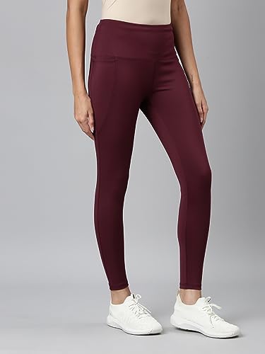 Image of GO COLORS Solid Nylon Stretch Ankle Length Training Tights | High Rise, Side Pockets