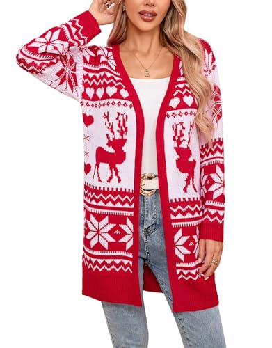 Image of Alsol Lamesa Women's Long Sleeve Heart Cardigan Sweaters V Neck Open Front Knit Coat