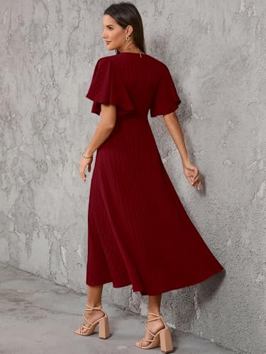 Image of Shasmi Girl's & Women's Pleated Midi Dress with Flutter Sleeves | V-Neck Western Dress for Women | Elegant A-Line Summer Outfit | Office & Casual Wear (Dress 244)