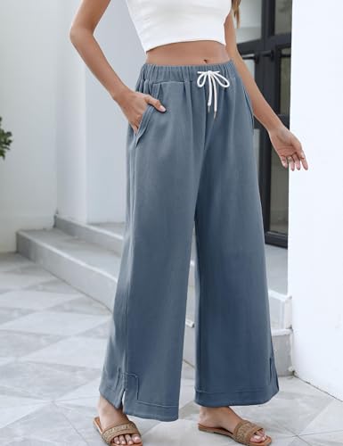 Image of Athlisan Womens Baggy Wide Leg Palazzo Pants Casual Loose Drawstring Elastic Waisted Lounge Trousers with Pockets